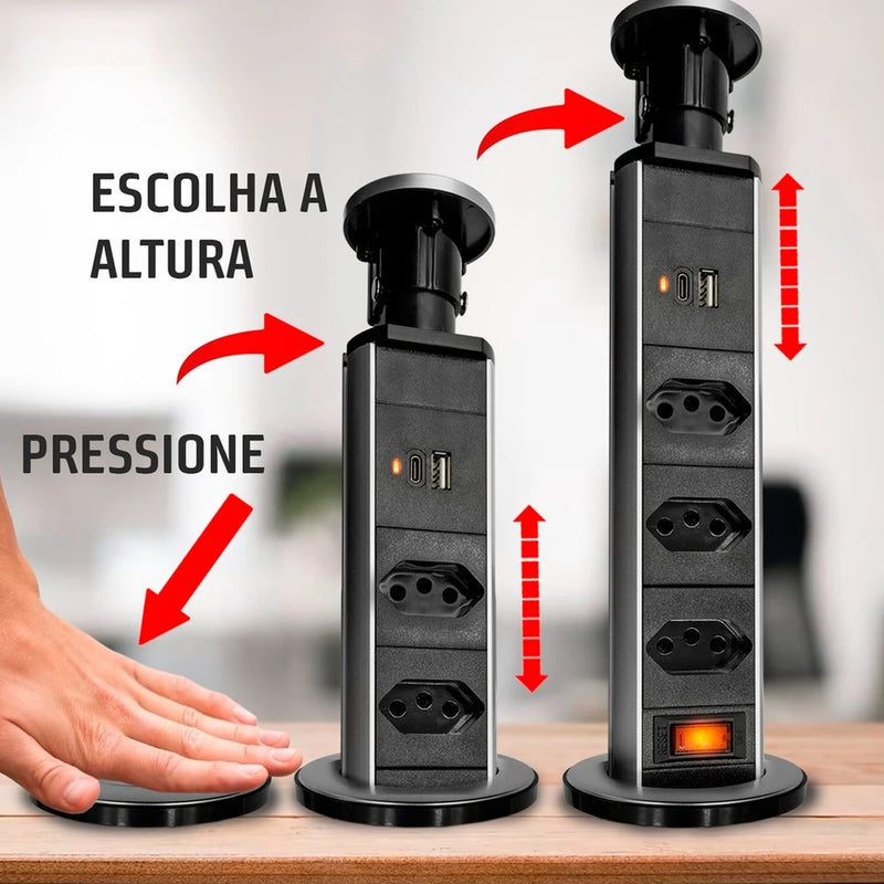 Multi Plug Socket Tower Embed 3 Sockets Countertop Retratil Table Usb Type-C 8691